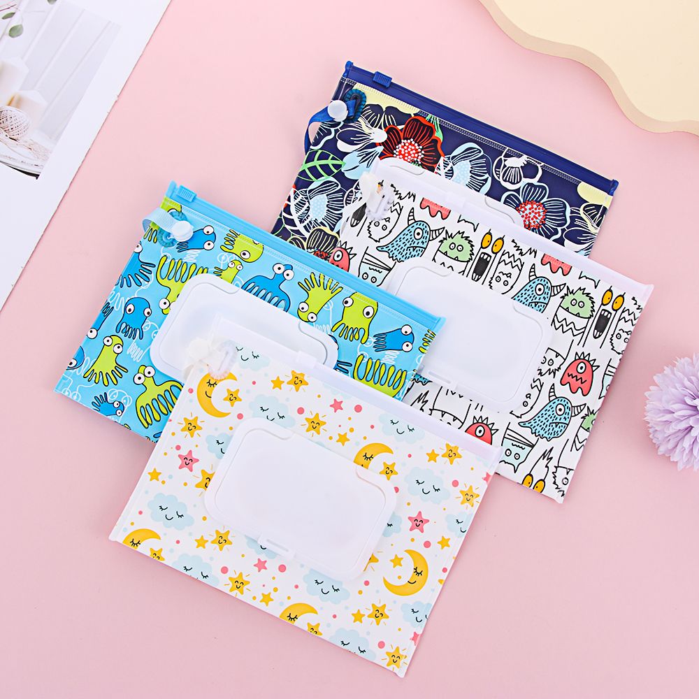 Baby Products Korean - ポータブルフリップカバーウェットティッシュバッグ化粧ポーチスナップストラップティッシュボックスベビーカーアクセサリーキャリングケースベビー用品