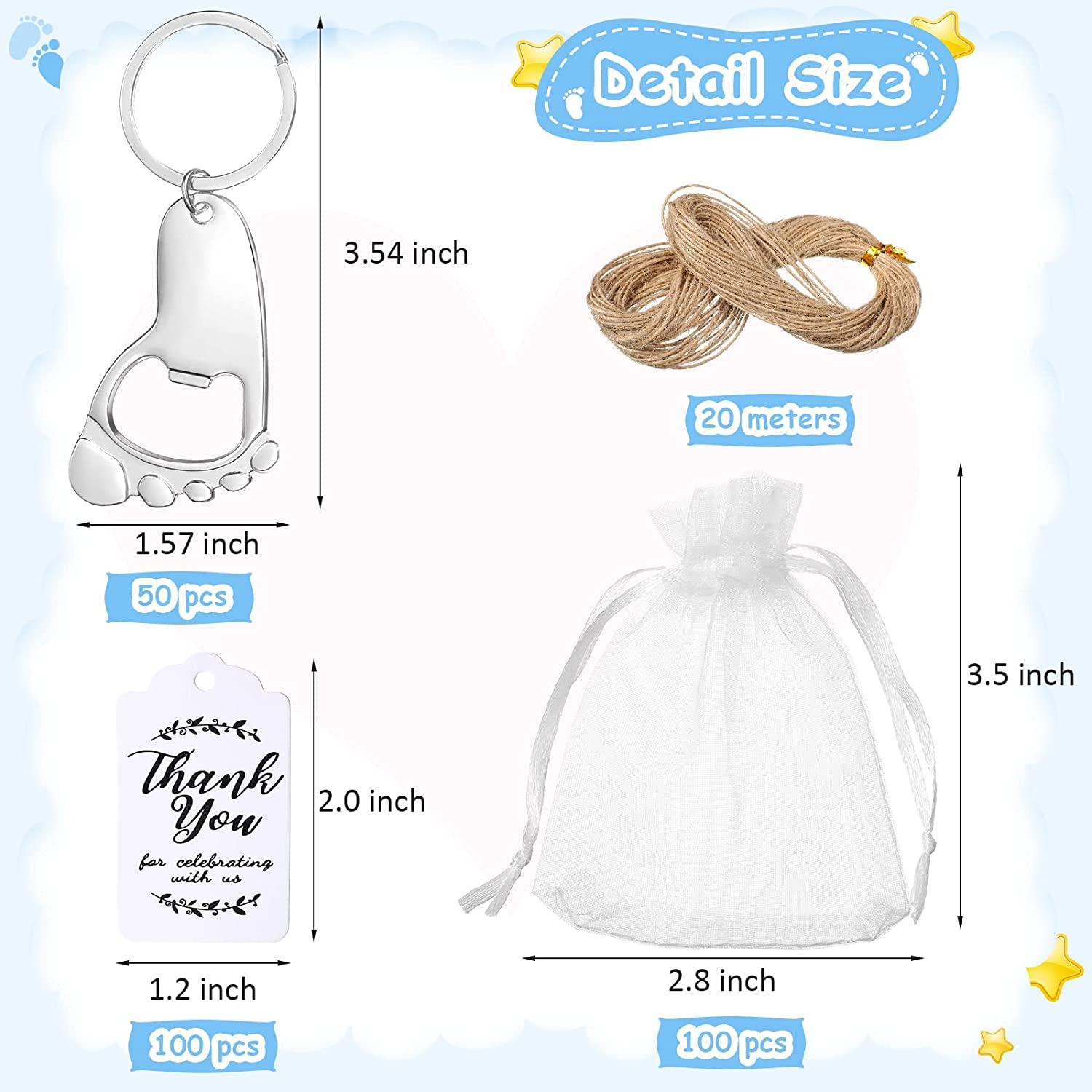 50個入りベビーフットプリントキーホルダーボトルオープナー、 - Zwitsal Baby Products のレビューと価格